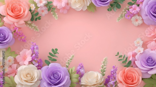 Pastel floral arrangement on soft pink background perfect for invitations cards and spring themed projects