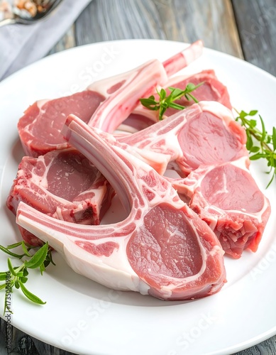 Raw lamb ribs on a plate