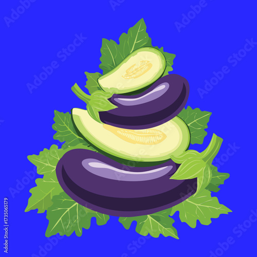 Colorful vegetable tower of sliced eggplant and zucchini with purple and green tones, a modern food display - Vector Illustration	