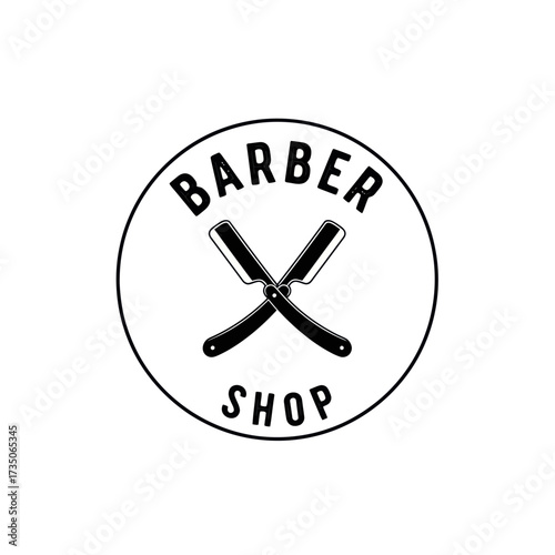 Barber shop logo with crossed straight razors in a circle.