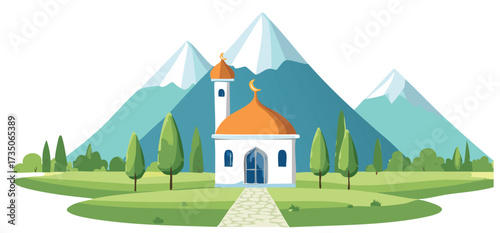 mosque in the mountains, vector, tranparant background