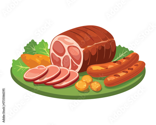 Assortment of Italian Dry-Cured Meats like Prosciutto Salami and Chorizo for Charcuterie Board Antipasti and Gourmet Appetizers - Vector Illustration	