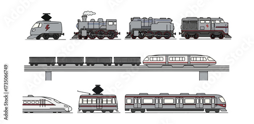 Various types of trains illustration