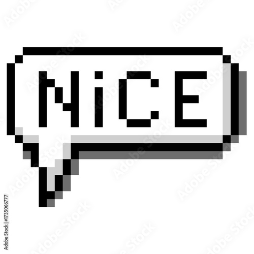 Pixel nice bubble speech vector. A modern, digital icon expressing approval or positive feeling. It features a pixelated, technology-inspired look, ideal for 8-bit and chat interfaces.