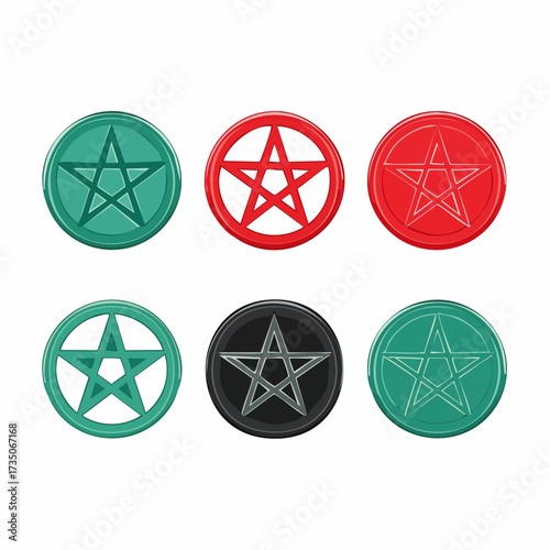 Set of round pentagram, 6 icons vector