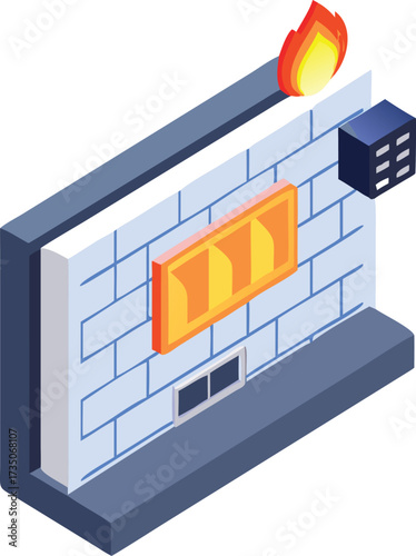 Isometric illustration of a firewall, depicting layers of security and protection in a digital environment.