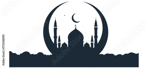 vector illustration of a mosque in the night