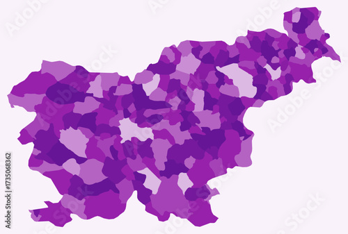 Map of Slovenia with regions. Just a simple country border map with region division. Purple color palette. Plain Republic of Slovenia shape with administrative division. Vector illustration.