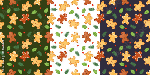 背景色変更可能なクリスマスクッキーのシームレスパターン。おいしいジンジャーブレッドのかわいいイラスト。壁紙、背景、ラッピングに最適なスイートなデザイン。