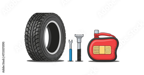 Car tire repair tools illustration