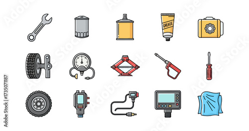 Automotive repair tools and supplies illustrations