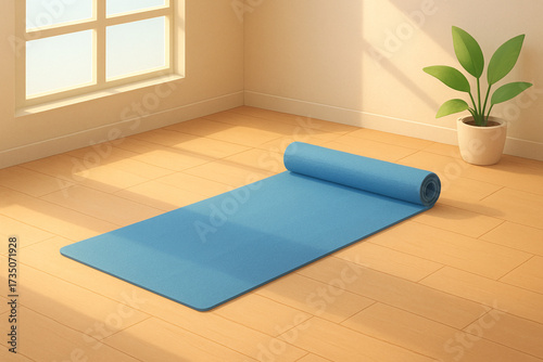 Bright and Serene Yoga Mat in a Sunlit Room