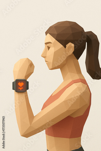 Low Poly 3D Smartwatch with Glowing Heart Rate Monitor for Fitness Tracking