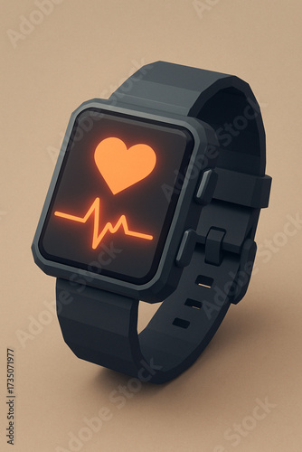 Low Poly 3D Smartwatch with Glowing Heart Rate Display for Fitness and Health Tracking