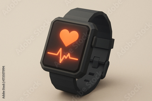 Low Poly 3D Smartwatch with Glowing Heart Rate Display for Fitness and Health Tracking
