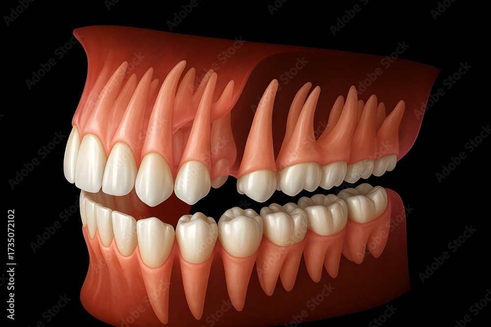 Obraz premium 3D Anatomical Model of Human Teeth and Gums with Transparent Jaw