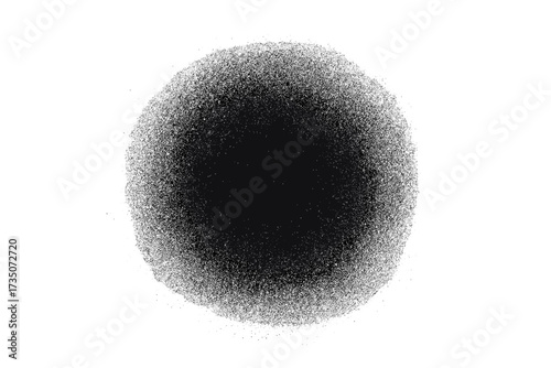 Halftone backdrop with noise effect. Grainy gradient circle pattern from dots. Grunge noise background. Abstract stipple effect. Black dotwork grain texture on white.