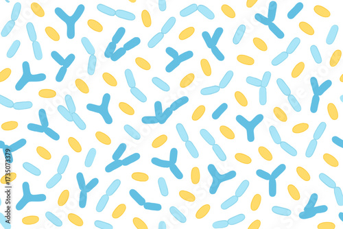 Probiotic bacteria seamless pattern. Microbiome with lactobacillus, bifidobacteria. Prebiotic gut flora background. Science concept for digestive health. Vector cartoon illustration.