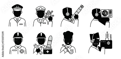 Diverse professions silhouette icons