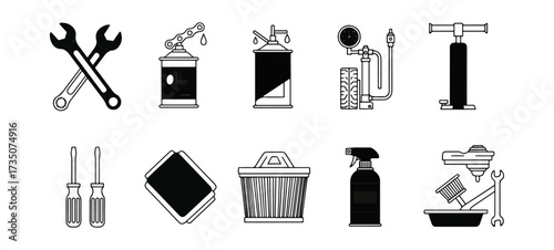 Automotive maintenance tools and supplies icons
