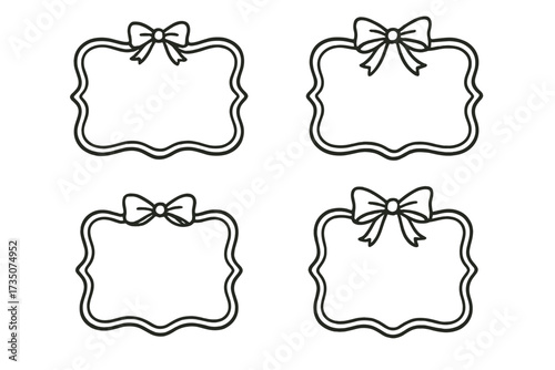 Vintage frame set in hand-drawn doodle style with bows, ideal for greeting cards, weddings, menus, birthdays, Christmas, retro party invitations, elegant decor designs