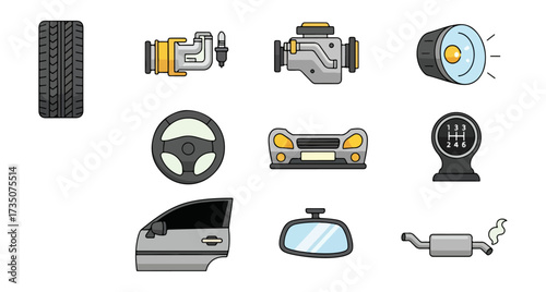 Automotive parts icons set