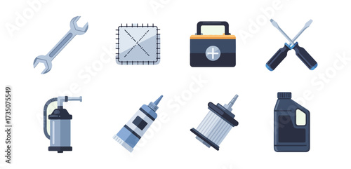 Collection of workshop tools and supplies