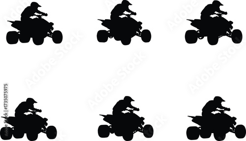 ATV rider silhouette set, quad bike illustration, off road vehicle graphic, extreme sport design, four wheeler adventure vector, black iconATV rider 