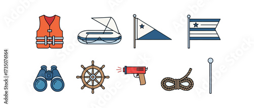 Nautical equipment icons flat design