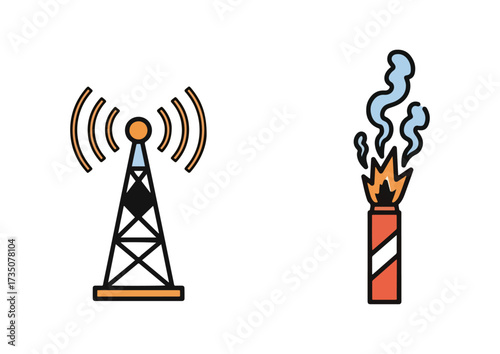 Communication tower and explosive device illustrations