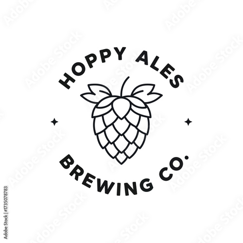 A minimalist black and white circular logo for Hoppy Ales Brewing Co. featuring a stylized hop cone illustration.