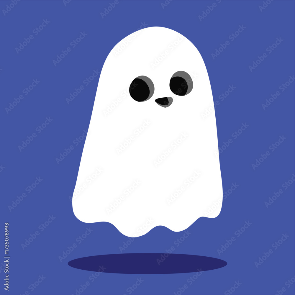 Obraz premium cute white ghost cartoon on blue background vector clipart halloween illustration
