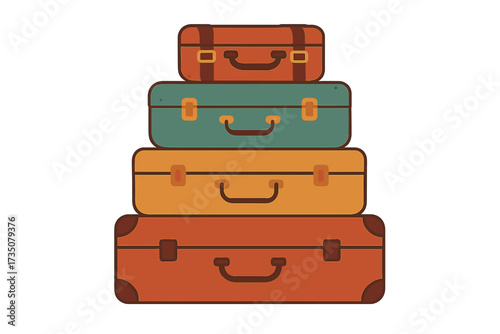 Stack of vintage suitcases. Vector travel concept in flat style. Retro luggage for vacation, adventure, journey. Old baggage pile. Cartoon illustration isolated on white.