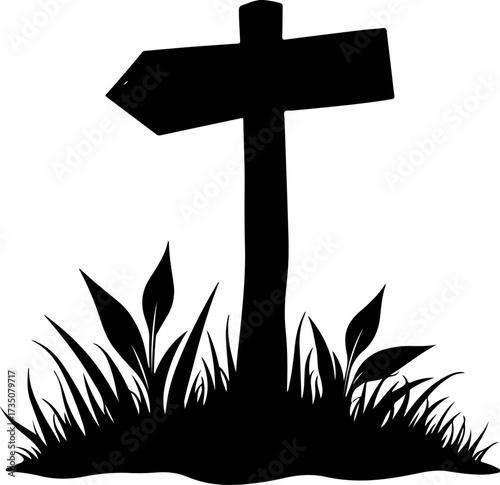 wooden sign with a cross on the grass, cross, religion, christ, symbol, crucifix, church, god, faith, sky, religious, easter, icon, catholic, illustration, gold, blue, isolated, white, spirituality, b
