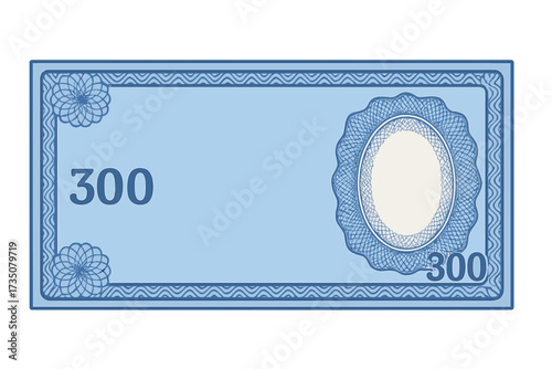 Voucher template with guilloche pattern. Banknote design for currency, money, gift certificate, or coupon. Secure document with border and watermark. Blue bill, ticket, note.