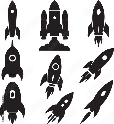 Silhouettes of Space Explorers: A collection of stylized spaceship silhouettes, poised for interstellar adventure.
