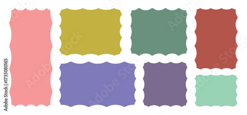 Colorful Postage stamp set. Post stamp frames and borders. Zigzag edge and scallop edge. Rectangle shape with zigzag edges. Vector illustration. eps 10