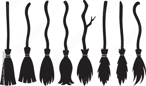 Witch Brooms Silhouette: A selection of meticulously crafted silhouette witch brooms, exuding the essence of Halloween with a touch of mysticism. This collection is a great assets for themed designs