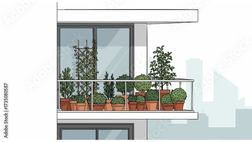 illustration of balcony and ornamental plants