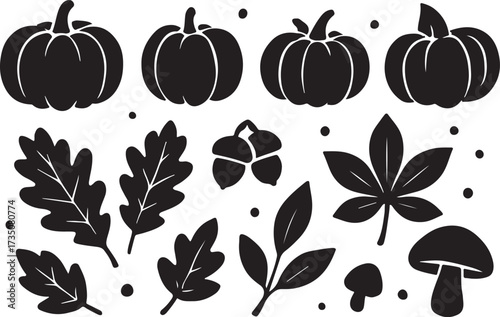 Harvest Season Icons: A collection of beautifully crafted silhouette icons symbolizing the spirit of autumn harvest, creating a touch of nostalgia