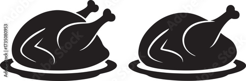 Roasted Turkey Icon Set: A classic pair of roasted turkeys in a set of modern icons. Ideal for culinary, cooking, and holiday designs. Representing the simplicity of fine food.