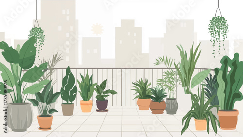 illustration of balcony and ornamental plants