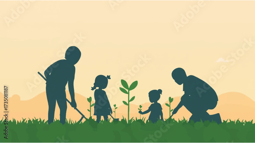 a family is planting tree seedlings
