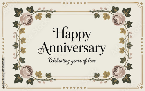 Happy Anniversary floral border with text celebration