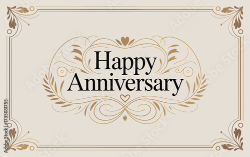 Elegant Happy Anniversary text with ornate floral border
