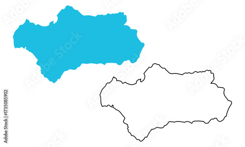 map of Andalusia autonomous community of Spain. Map with detailed outlines and blue silhouettes	