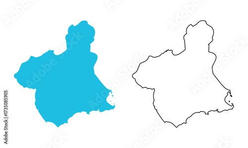 map of Murcia autonomous community of Spain. Map with detailed outlines and blue silhouettes	