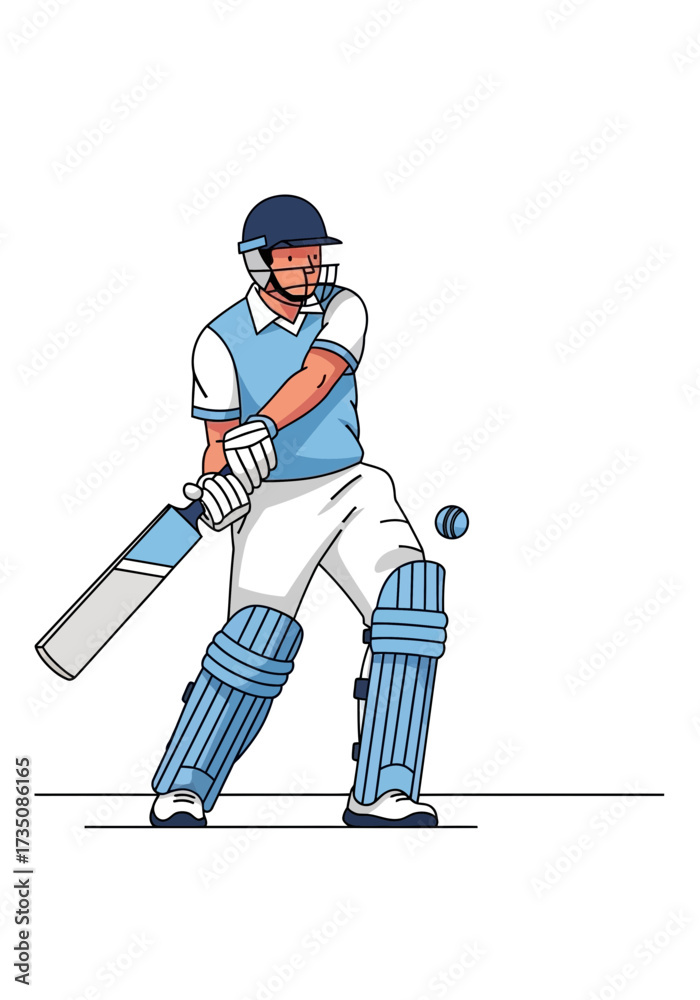 Obraz premium Dynamic Flat Vector Cricket Player Illustration