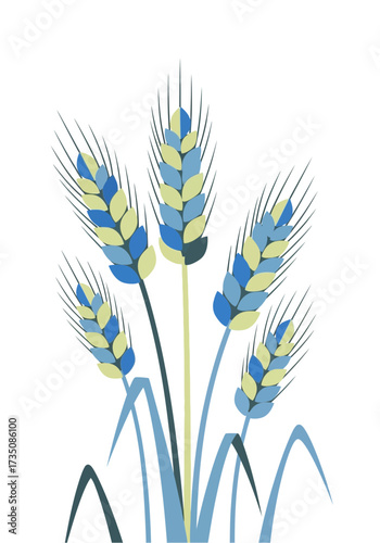 Stylized Flat Vector Illustration of Wheat Grain Stalks