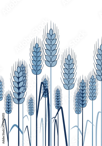 Stylized Blue Wheat Grain Field Vector Illustration